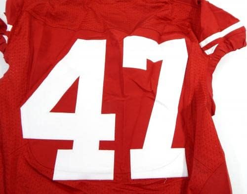 סן פרנסיסקו 49ers 47 משחק הונפק אדום ג'רזי 40 DP35613 - משחק NFL לא חתום בשימוש בגופיות