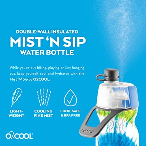 O2Cool Mist 'n לוגם בקבוק מים ערפל 2 ב -1 ב -1 בערפל ולגימה ללא דליפה משיכת עלייה בירבון בקבוק