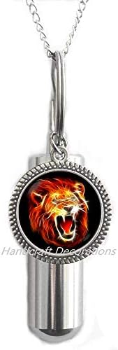 CraftCocorations אריה אריה אריה תכשיטים אריה שריפת כד שרשרת חיה מתנה חיה פראית כפתן אשפת בעלי חיים שרשרת כד