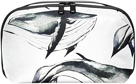 תיק איפור אטום למים, כיס איפור, מארגן קוסמטיקה נסיעות לנשים ונערות, דג לוויתן לבן שחור
