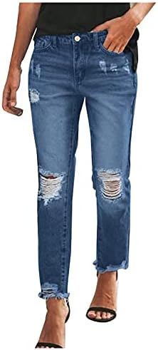 מכנסיים של מיאשוי מידה בגודל 14 נשים קרועות קרועות לחבר במצוקה מותה במתיחת מכנסי ג'ינס אמצע סופר ישר