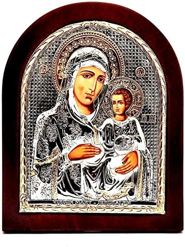 הבתולה מרי מירושלים ביזנטית סמל גדול כסף 925 גודל מטופל 31 על 26 ס מ