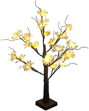 מנורת עץ מוארת עץ קפוק 24 LED TPUG עץ עץ חמים מנורת שולחן אור לבן, אורות ענף עץ נחושת מופעל על סוללה