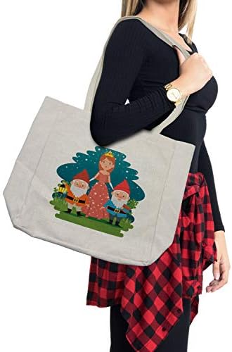 תיק קניות של Ambesonne Gnome, קריקטורה סיפור עם גמדים ביער אופי יער אמא טבע בנות, תיק לשימוש חוזר וידידותי לסביבה