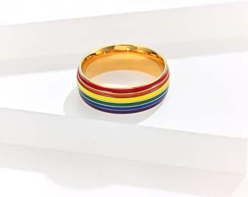 גאווה קשת טבעת להקת אהבה יחד זוג אצבע להקות נירוסטה 8 ממ רוחב מצעד קשת חתונה אירוסין הבטחת טבעות