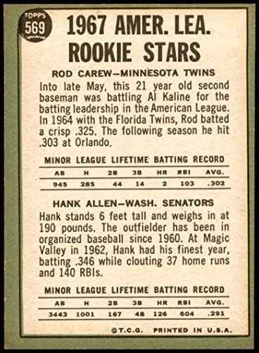 1967 Topps 569 A.L. Rookies Rod Carew/Hank Allen Minnesota Twins/Senators תאומים לשעבר/סנאטורים