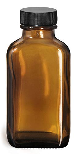 בקבוקי זכוכית 1 גרם, בקבוקי מלבניים של זכוכית ענבר עם כובעים מרופדים עם צלעות שחורות