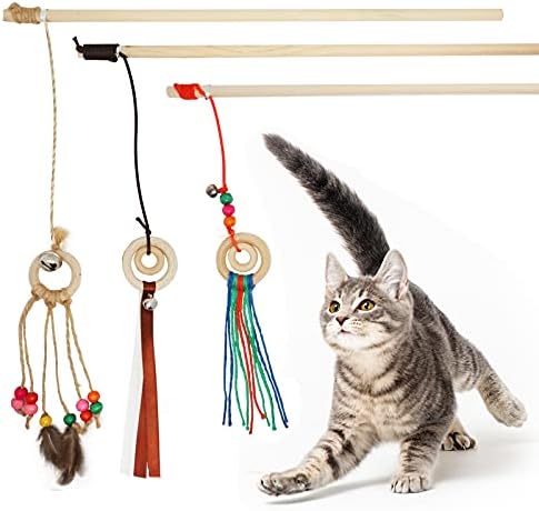 ינור מצחיק חתול נוצת המרדף צעצועים-3 יחידות אינטראקטיבי טבעי סיסל חבל שרביט עבור רודף-חתלתול טיזר משחק