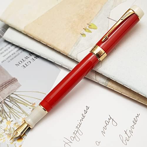 ניו ג'ינהו 100 עט מזרקת שרף אדום-לבן עם חץ עם קליפ בינוני בינונית 0.7 ממ כתיבת משרד אקריליק עט