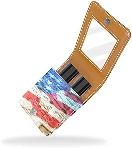 חוף אמריקאי דגל גלוס מחזיק שפתון מקרה נייד איפור תיק נסיעות שפתון ארגונית מקרה עם מראה מיני שפתון