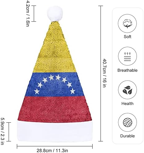 דגל של ונצואלה מצחיק חג המולד כובע נצנצים סנטה קלאוס כובעי גברים נשים חג המולד מסיבת חג קישוטים