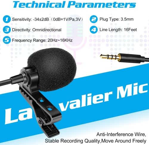 מיקרופון דש Lavalier Bavalier יותר עבור Realme C3 תואם לטלפון או לאייפון או לבלוג מצלמה vlogging ASMR הקלטת