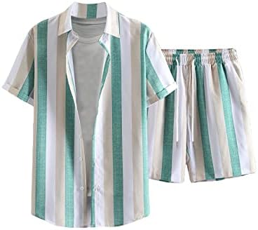 תלבושות 2 חלקים של גברים אויואנג 'תלבושות צבע בלוק צבעים מפוספסים חולצות שרוול קצר ומכנסי המותניים