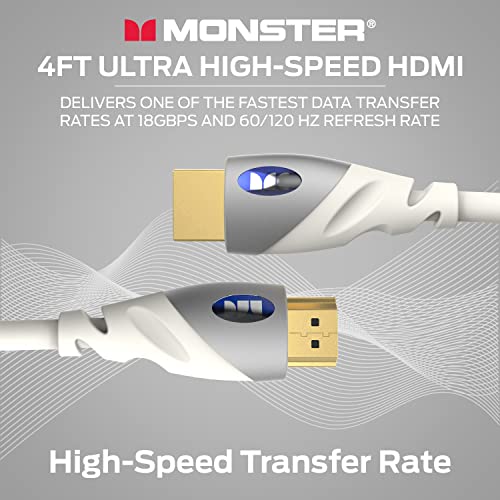 Monster HDMI כבל 4K Ultra HD עם Ethernet - עמידות בפני קורוזיה 24K אנשי קשר זהב ורדים וחיבור V -Grip - כבל HDMI