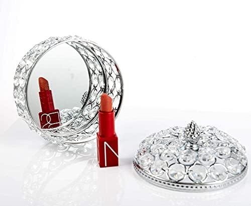JHSJ תכשיטים מיכל עגול קופסא תכשיטים גבישים קופסת תכשיט ארגזי אוצר מארגן טבעות עגילי קופסה מראה שידה בתחתית דקו
