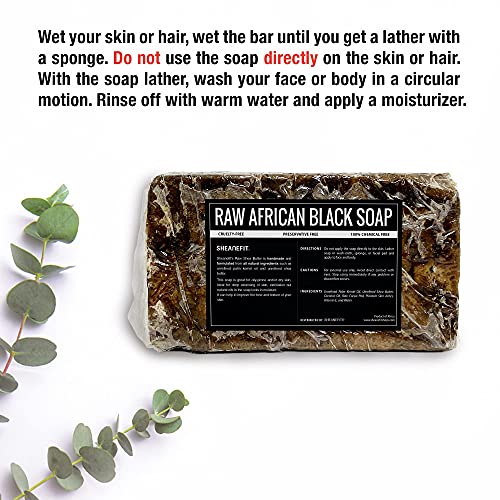 סבון שחור אפריקאי גולמי 1 פאונד בר & סט חבילה של חמאת שיאה אפריקאית לא מזוקקת 8 אונקיות