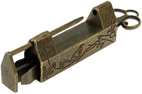 מנעול ומפתח סיני עתיק של Quluxe, מנעול רטרו מגולף פרחים מגולף מנעול וינטג 'ישן עם מפתח לתיבת תכשיטים-