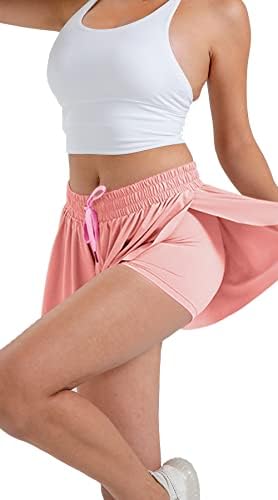 חצאית פרפר זורמת מכנסיים אתלטיים של נשים אופנתיות ונוחות 2 ב -1 במכנסיים מקצרים, יוגה, ריצה ועוד