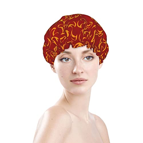 נשים לשימוש חוזר כובע שיער שולי אסייתי דרקון אסייתי אש שכבות כפולות זהב כובע מכסה אמבטיה למקלחת אטום מים
