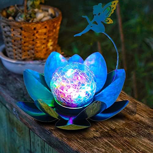 אורות סולאריים של גן yjfwal דקורטיבי, פרח לוטוס גלובוס פיצוח עם עיצוב פיות, מתנות ליום האם מנורה
