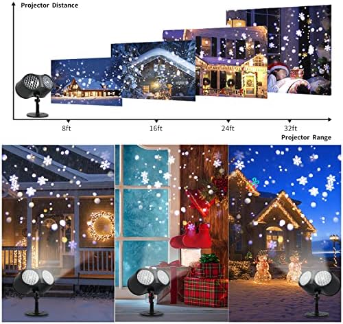 מקרן חג המולד אורות חיצוניים, פתית שלג הדגשת נוף LED תאורה דקורטיבית עם פונקציית תזמון שלט רחוק, מנורת הקרנה