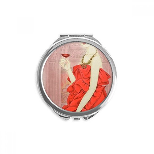 אדום שמלת יופי סיני ציור יד קומפקטי מראה עגול נייד כיס זכוכית