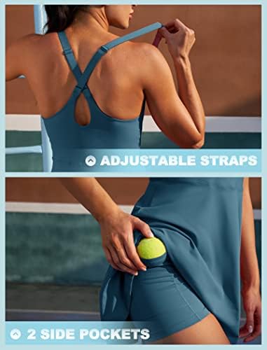 יוגה טניס שמלה לנשים, גולף אימון שמלות עם מכנסיים קצרים מתחת מובנה חזיית תרגיל אתלטי שמלה עם כיסים