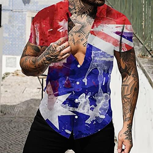 קיץ חולצות לגברים עצמאות יום דגל 3 ד מודפס קרדיגן מזדמן קצר שרוול חולצה בגד גוף גברים