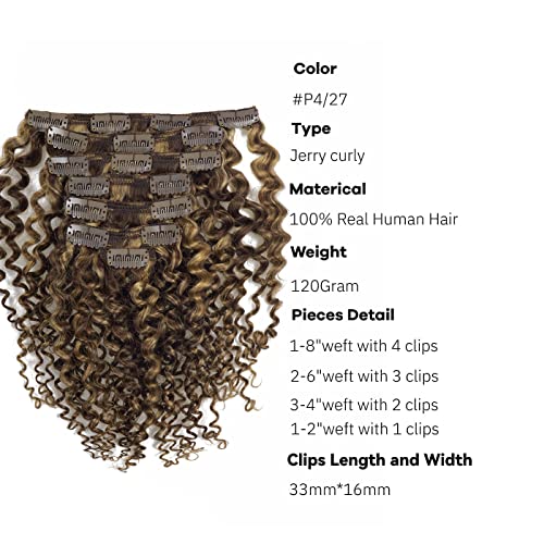 קליפ לוקסי בתוספות שיער אדם לנשים שחורות אופנה 4/27 14 אינץ ' ג 'רי מתולתל קליפ רמי אמיתי בתוספות שיער