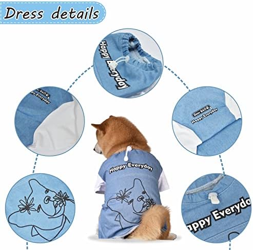 חולצת טריקו ג'ינס של Deerbao כלבים, חתולים וכלבים ג'ינס מגניב כחול קלאסי, סרבלים גדולים של חיות