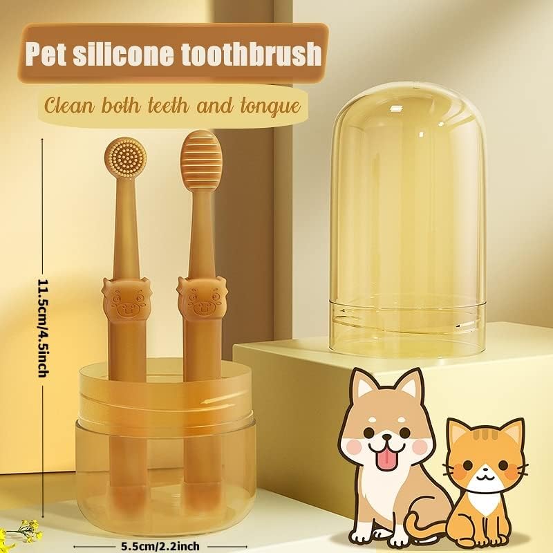 כלב מברשת שיניים, חיות מחמד סיליקון מברשת שיניים חתול שן צחצוח ערכת עם אחסון כוס, 360* כלבלב חתלתול