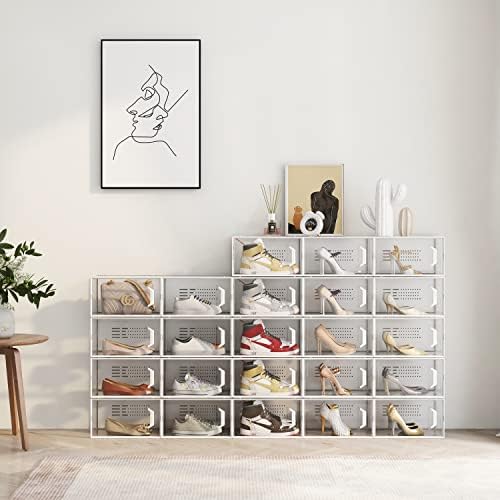 ראו קופסת אחסון נעליים של Spring XX-Large 12 חבילות, מארגן נעליים מפלסטיק ברורה לארון, ארונות,
