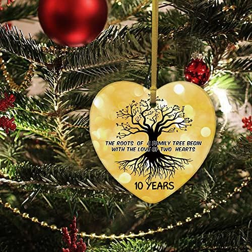 חוזר לקישוט יום השנה העשירי לקישוט יום השנה לקישוט עץ היוחסין 10 שנים בתור MR & MRS Heart Keepsake יום נישואים