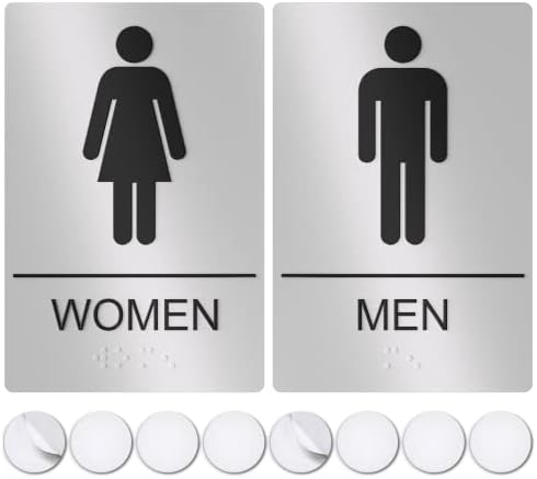 שלטי שירותים, שלט אמבטיה לעסקים - לגברים ונשים - 9 על 6 - ADA תואמת את ברייל - דבקים דו צדדיים חזקים כלולים