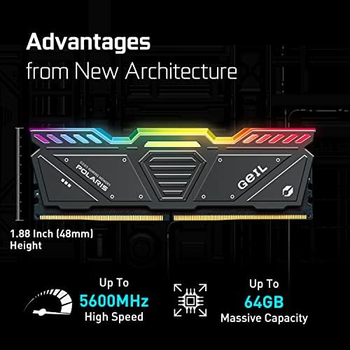 GEIL POLARIS RGB DDR5 RAM, 32GB 5600MHz 1.25V, AMD תואם, DIMM ארוך זיכרון שולחן עבודה במהירות גבוהה,