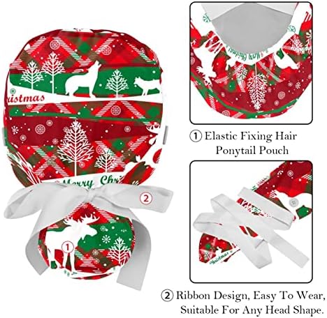 2 חבילות כובע עבודה של נשים עם כפתורים סרט עניבת סרט בחזרה לחג המולד סנטה קלאוס צבי שיער ארוך