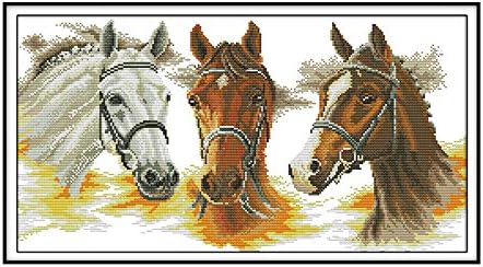 שלושה סוסי חיות 14 קראט נספר צלב סטיץ ערכת 11 קראט מודפס חותמת בד רקמה עשה זאת בעצמך רקמה קיר תפאורה בעבודת