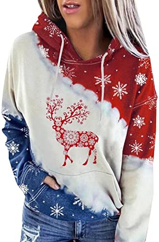 סתיו קפוצ ' ונים לנשים חולצות חג המולד י2 ק שרוול ארוך פתית שלג שרוך סוודר חולצות עם כיס קנגורו