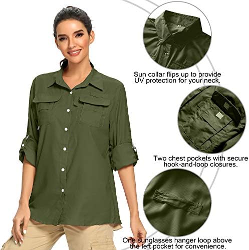 UPF's UPF 50+ UV הגנה מפני השמש חולצה ספארי, שרוול ארוך חיצוני קריר ויבש מהיר דיג חולצות גינון חולצות