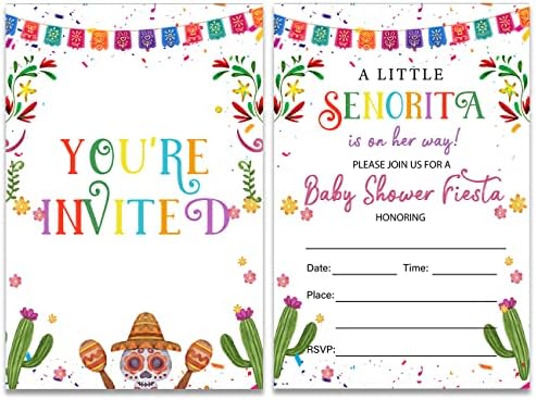 פיאסטה הזמנות למסיבת מקלחת לתינוקות עם מעטפות סט של 20 מעט סניוריטה פיאסטה מקלחת לתינוקות מזמינה