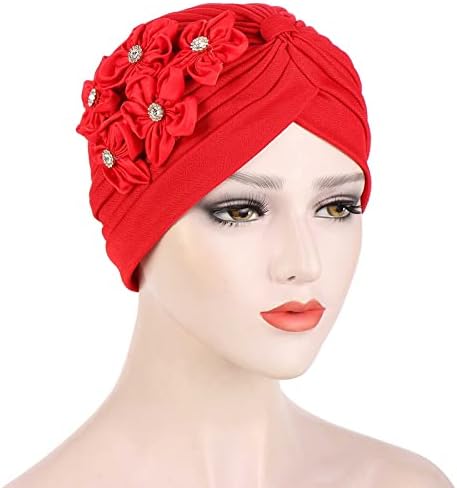 כובעי כובעים לנשים בימס נשים מקרית חמישה פרחים קטנים מוצק ראש כובע כובע כובעים מוסלמי כובע לנשים