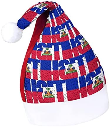 דגל של האיטי פאייטים חג המולד כובעי סנטה חג המולד כובע למבוגרים שמח חג המולד המפלגה תלבושות בני כובע