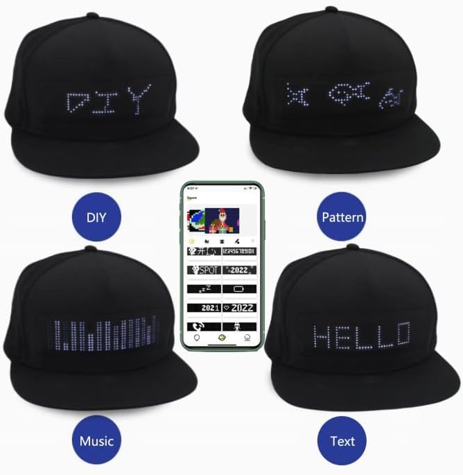 כובע לד עם אפליקציה ניתנת לתכנות, בקרת בלוטות ' הוביל גלילת מטריקס הודעת תצוגת טקסט כובע סנאפבק