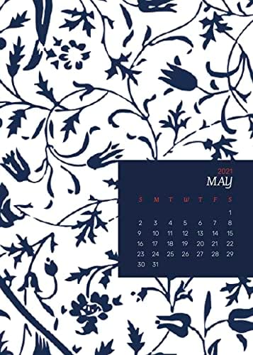 נוחות ביתית - מאי 2021 לוח שנה להדפסה עם ויליאם מוריס דפוס פרחוני כחול - תמונות פוסטרים למינציה