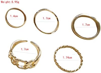 סט ירטר של 5 טבעות אישיות סט טבעת פתוח טבעת טבעת אצבע שרשרת אבזם טבעת טבעות אמצע רטרו אמצעיות לנשים