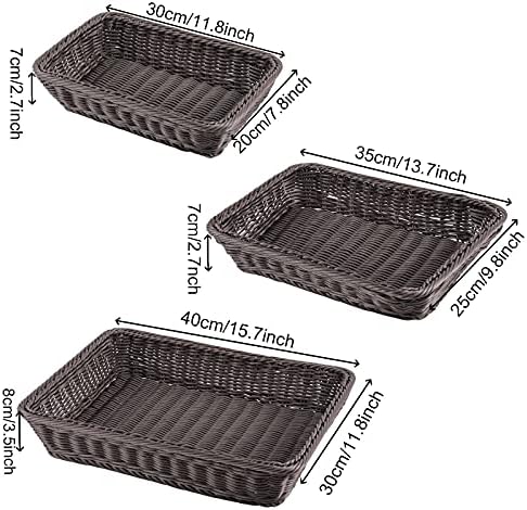 Zoenhou 3 חבילות סל לחם פולי-וויק יותר, סל ארוג בעבודת יד, 16 אינץ ', 12 אינץ', מארגן תצוגה שולחן