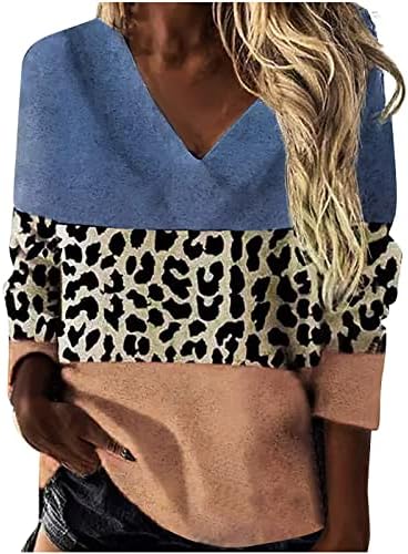 סווטשירט של נרהברג לנשים שרוול ארוך חולצות צוואר חולצות צוואר סקסיות טלאי נמר טלאים חולצות חסימת צבע מזדמן