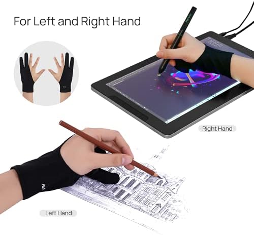 אמן Parblo PR01 שתי אצבעות כפפה נגד רישום נגד החלקה למחשב נייד, תצוגת עט, אייפד, טאבלט גרפי,