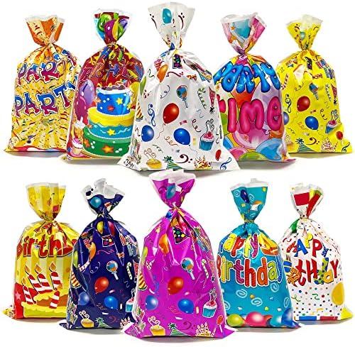 Tosparty 100 pcs צבעוני פלסטיק צבעוני ליום הולדת שמח שקיות סחורה מסיבות מעדיפות שקיות צעצועים תיקי גודי