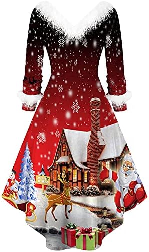 שמלות חג מולד לנשים פלוס גודל גודל שמלת וינטג 'אלגנטית מזדמנת קוקטייל שרוול ארוך שמלת נדנדה רשמית